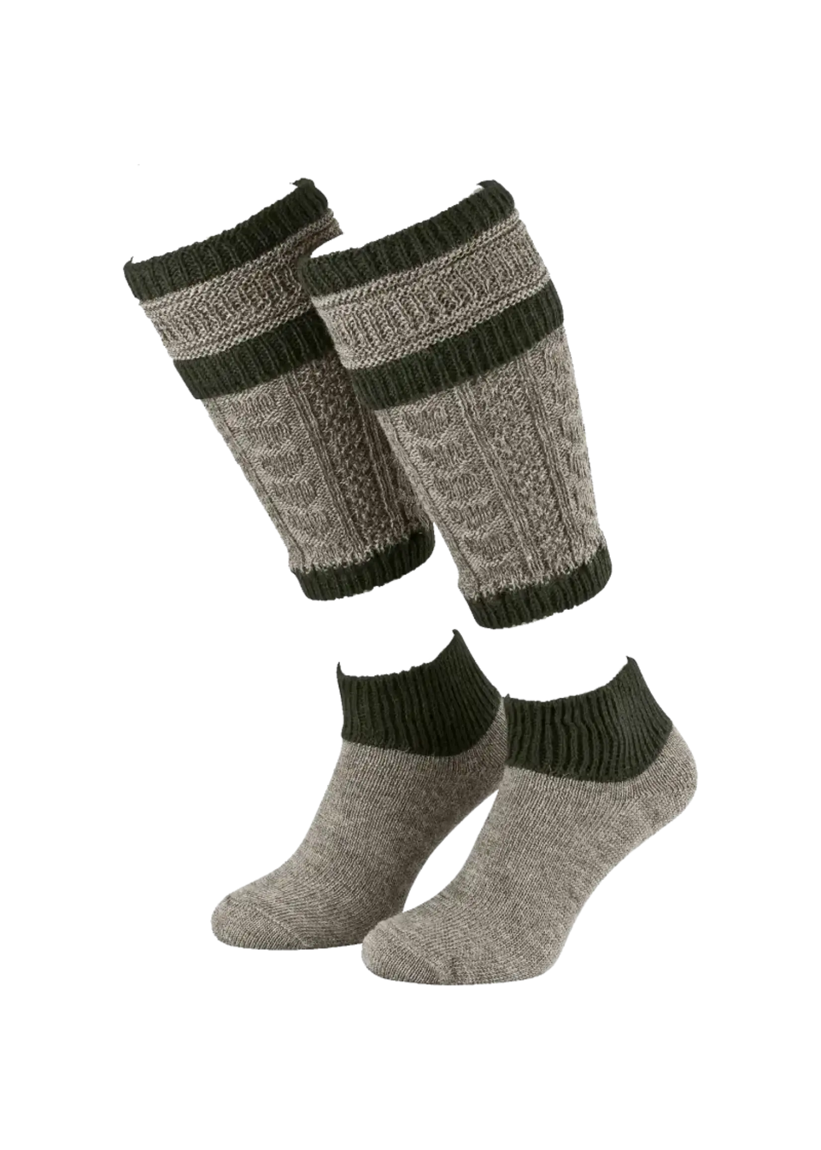 Haus Huberts Tiroler beenwarmers + sokken grijs/groen