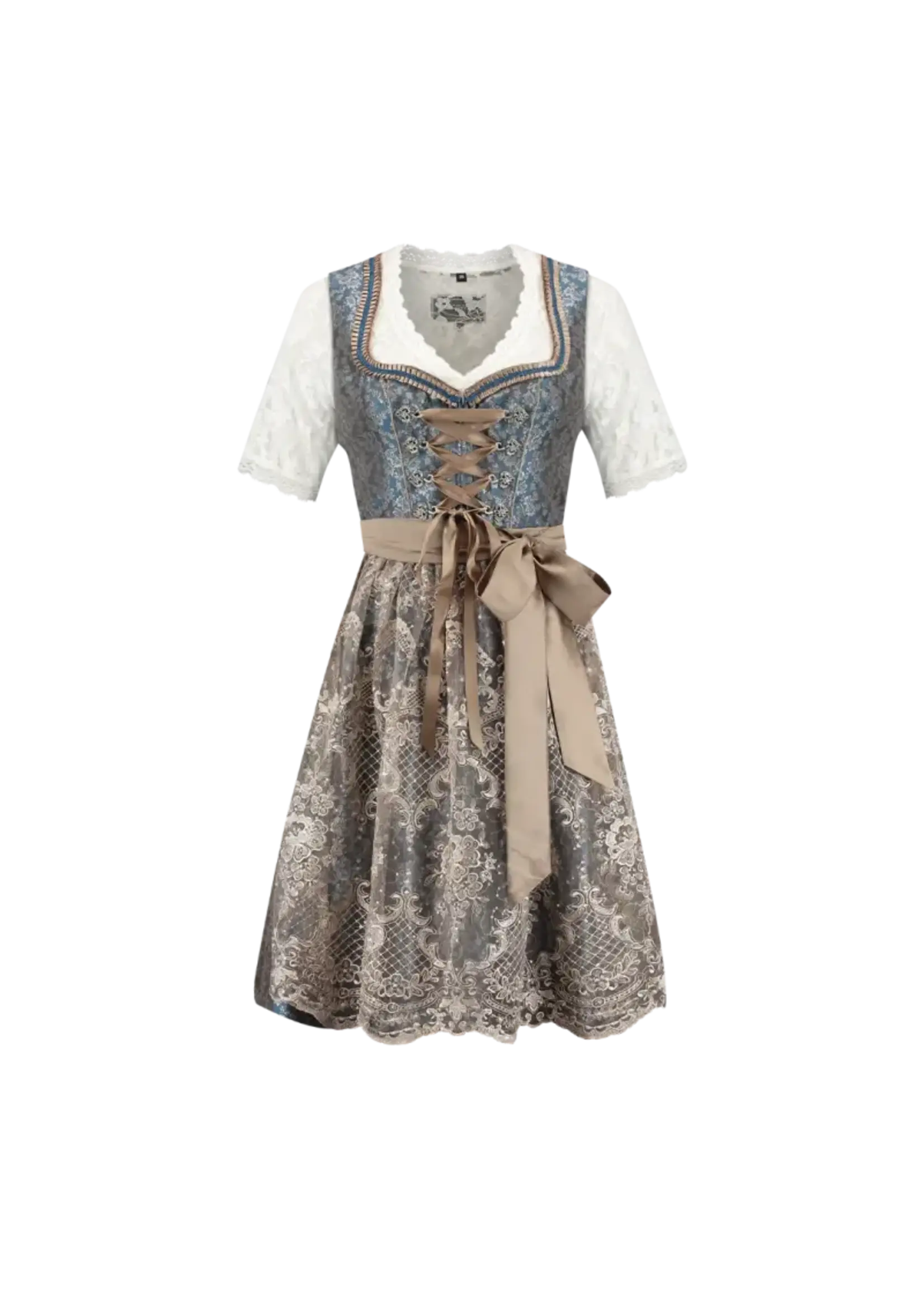 Haus Huberts Dirndl 2 delig met Jacquard patroon Blau/Kaffee