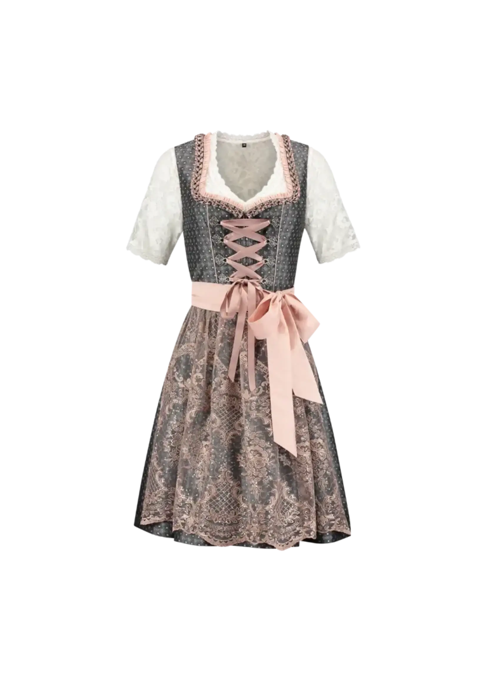 Haus Huberts Dirndl 2 delig donkergrijs/roze bloemen