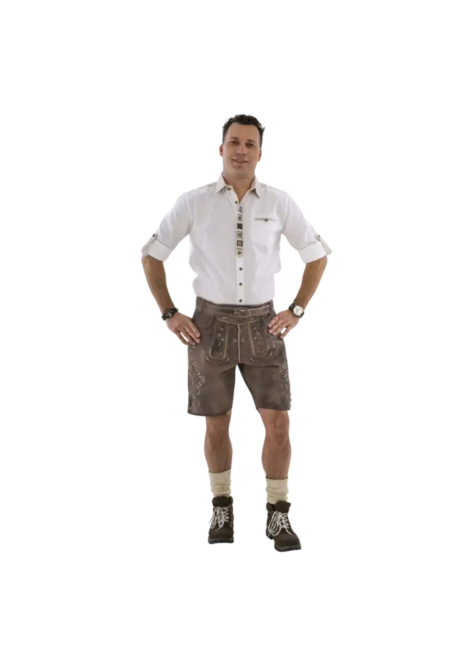 Haus Huberts Lederhosen kort met riem zandbruin geitenleer
