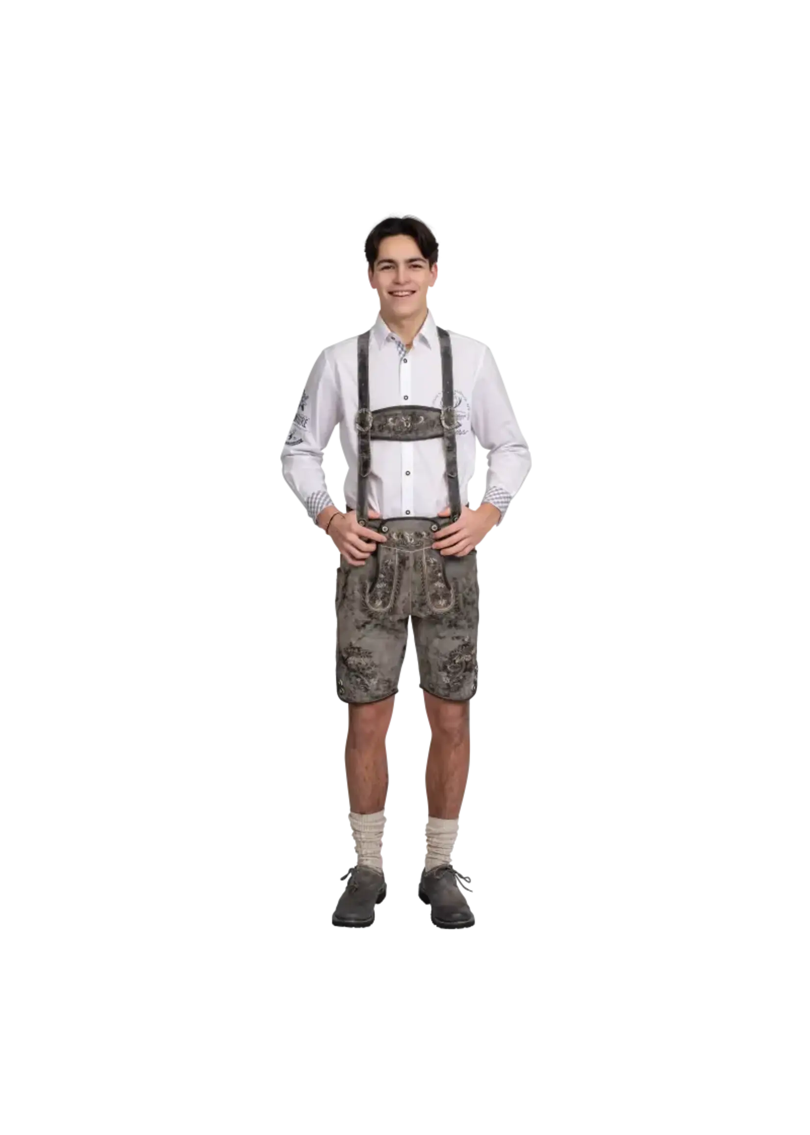 Haus Huberts Lederhosen kort grijs antieke look