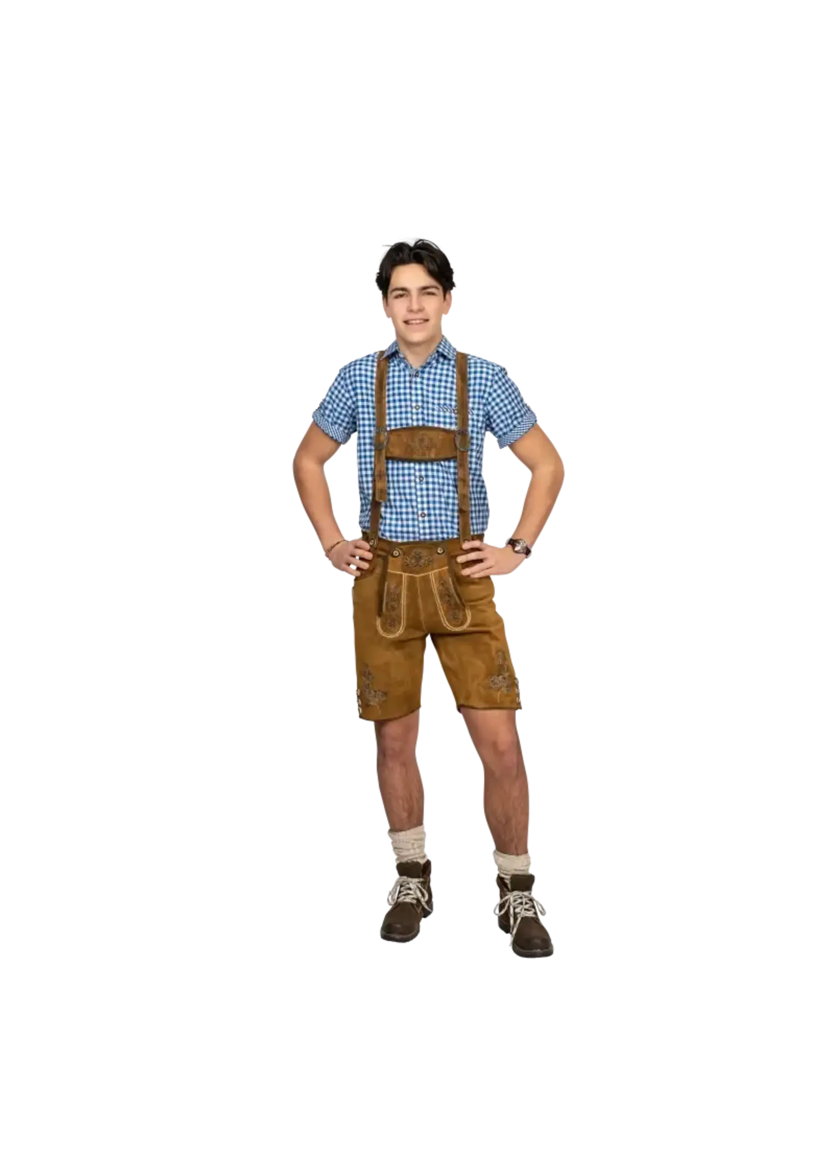 Haus Huberts Lederhosen kort middenbruin/olijfgroen antiek