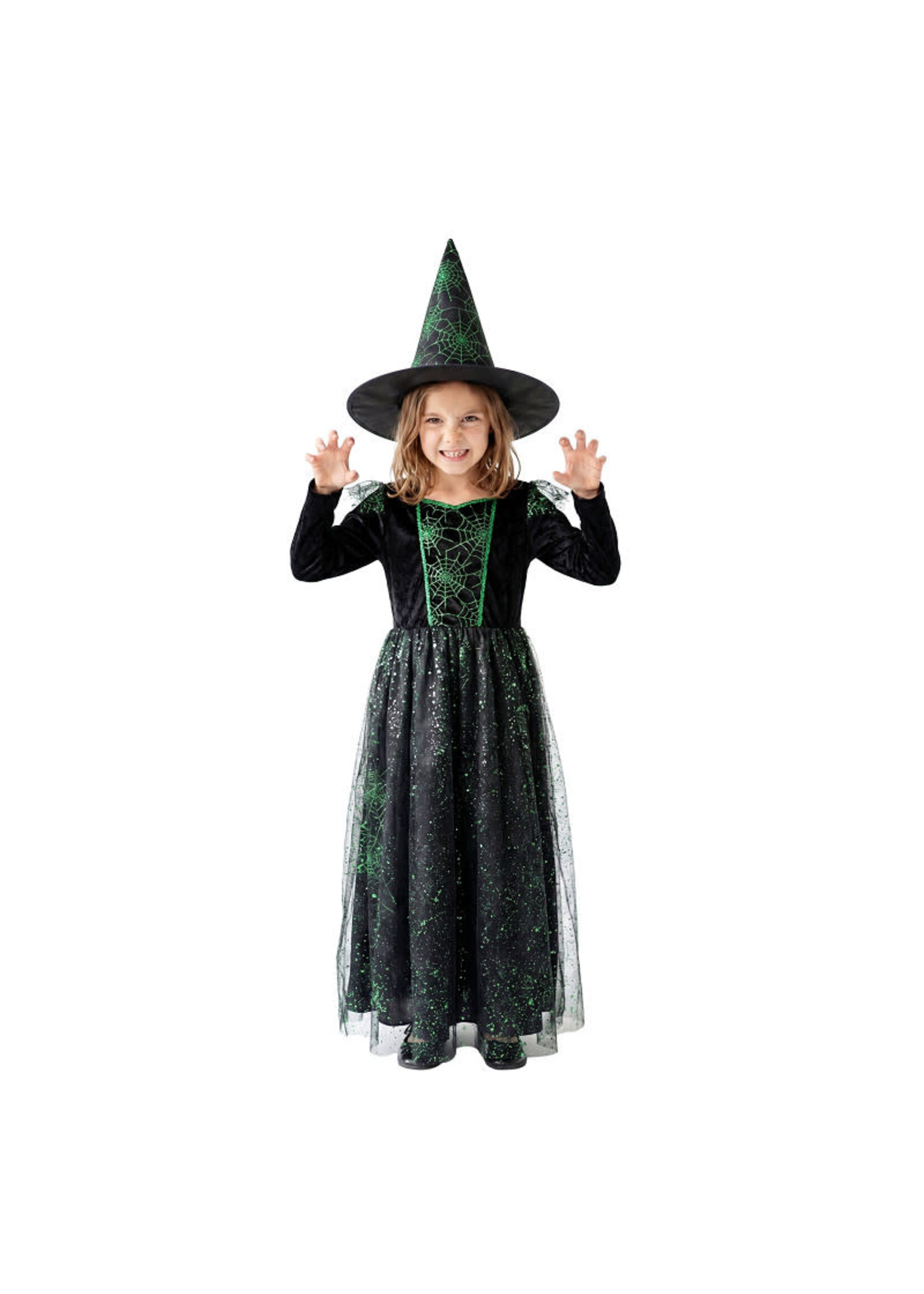 Feestkleding Breda Heksenjurk groen lang met hoed Kind