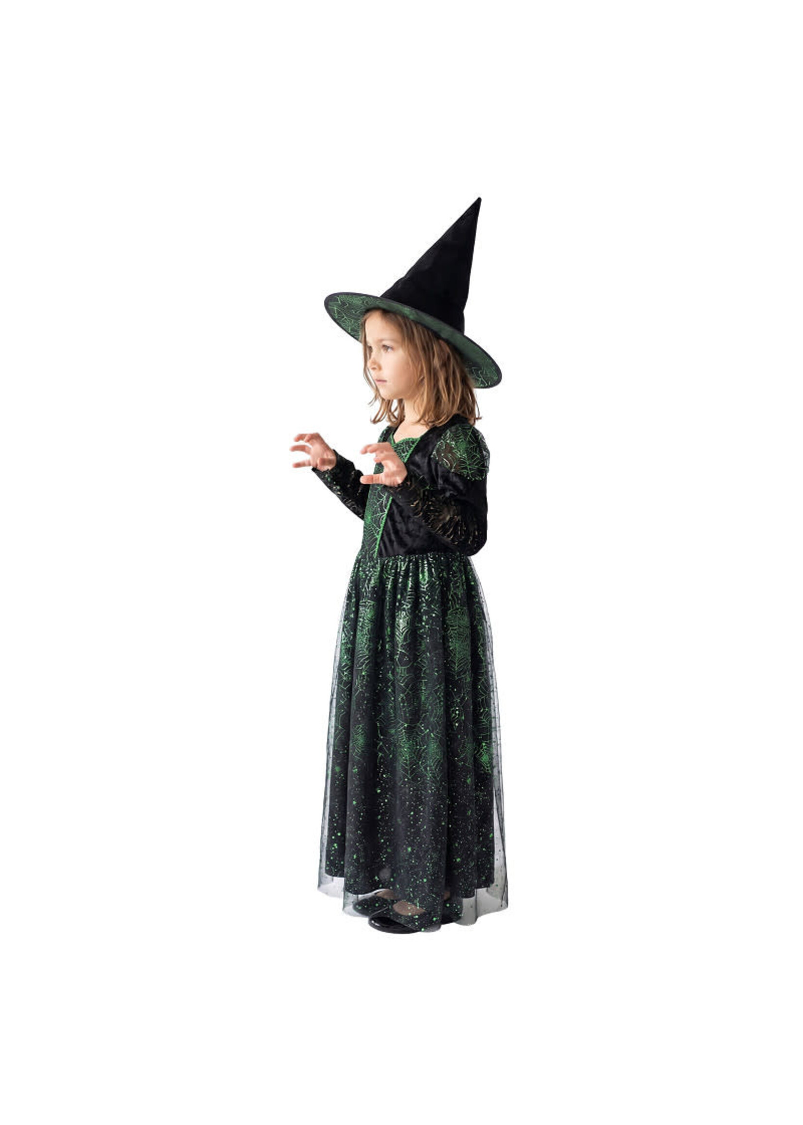 Feestkleding Breda Heksenjurk groen lang met hoed Kind