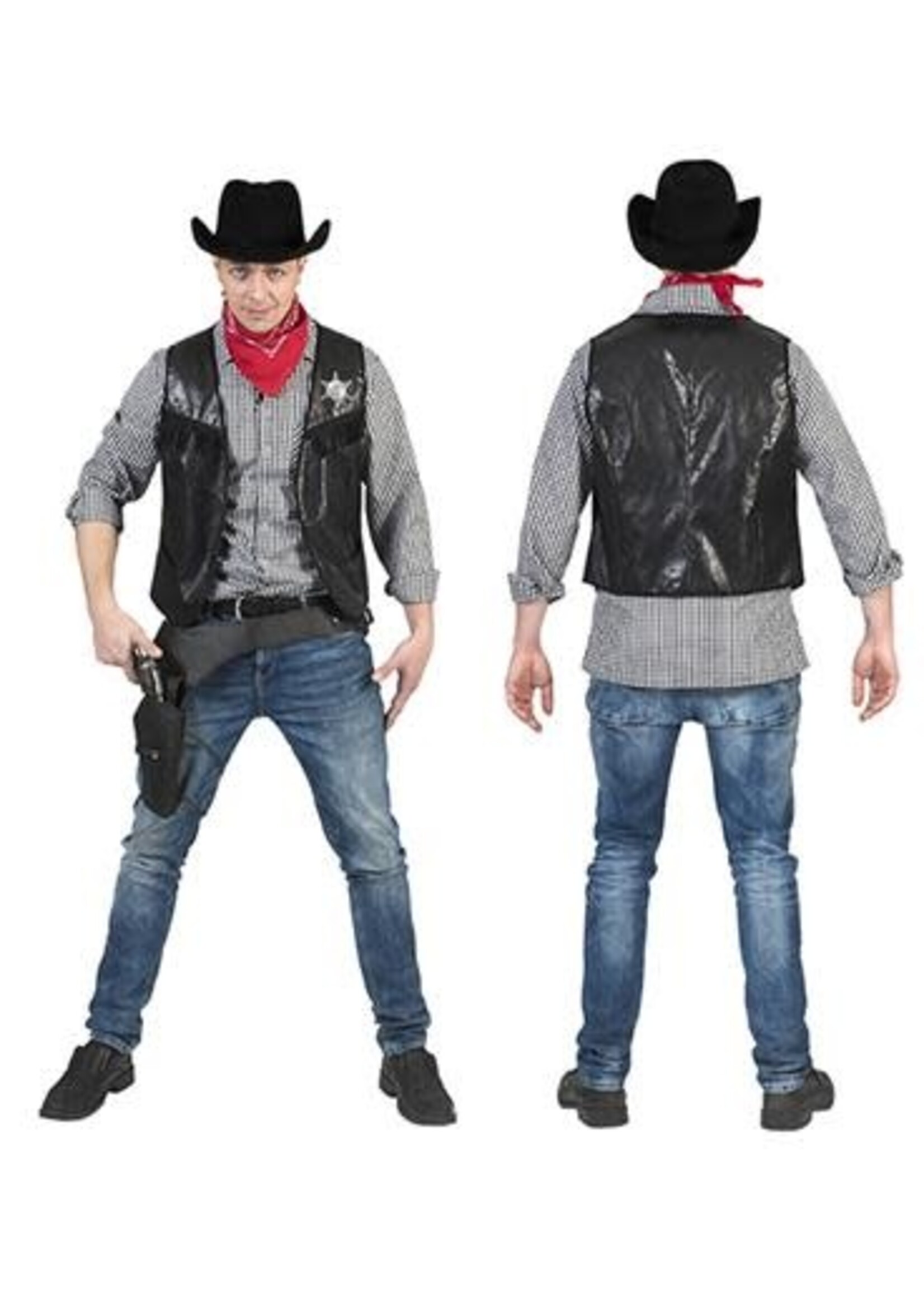 Feestkleding Breda Zwart cowboyvest van nepleer