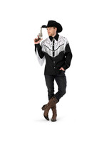 Feestkleding Breda Zwart-witte cowboyblouse met franjes