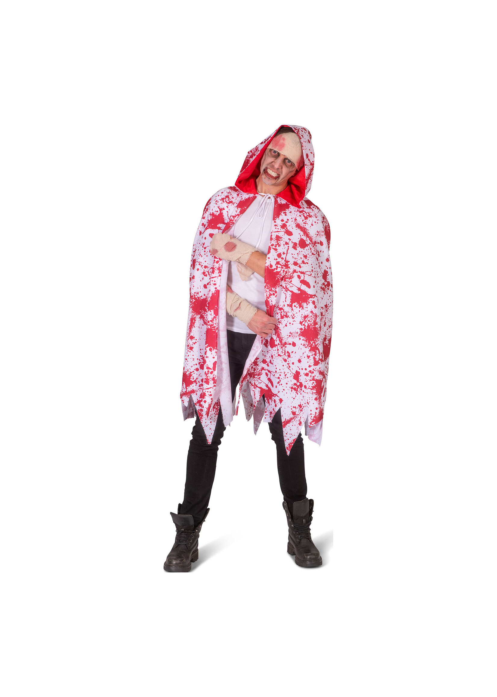 Feestkleding Breda Witte cape met bloedspetters en capuchon