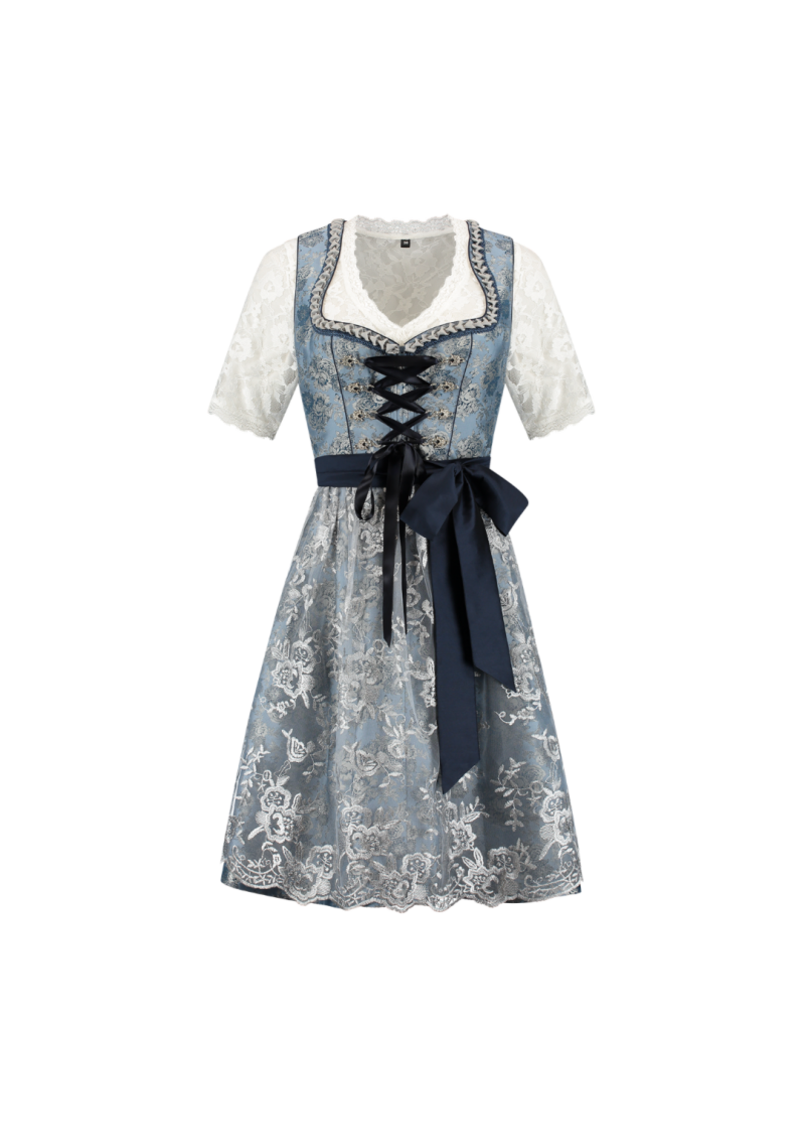 Feestkleding Breda Dirndl 2 delig baluw/bloemen, kanten schort