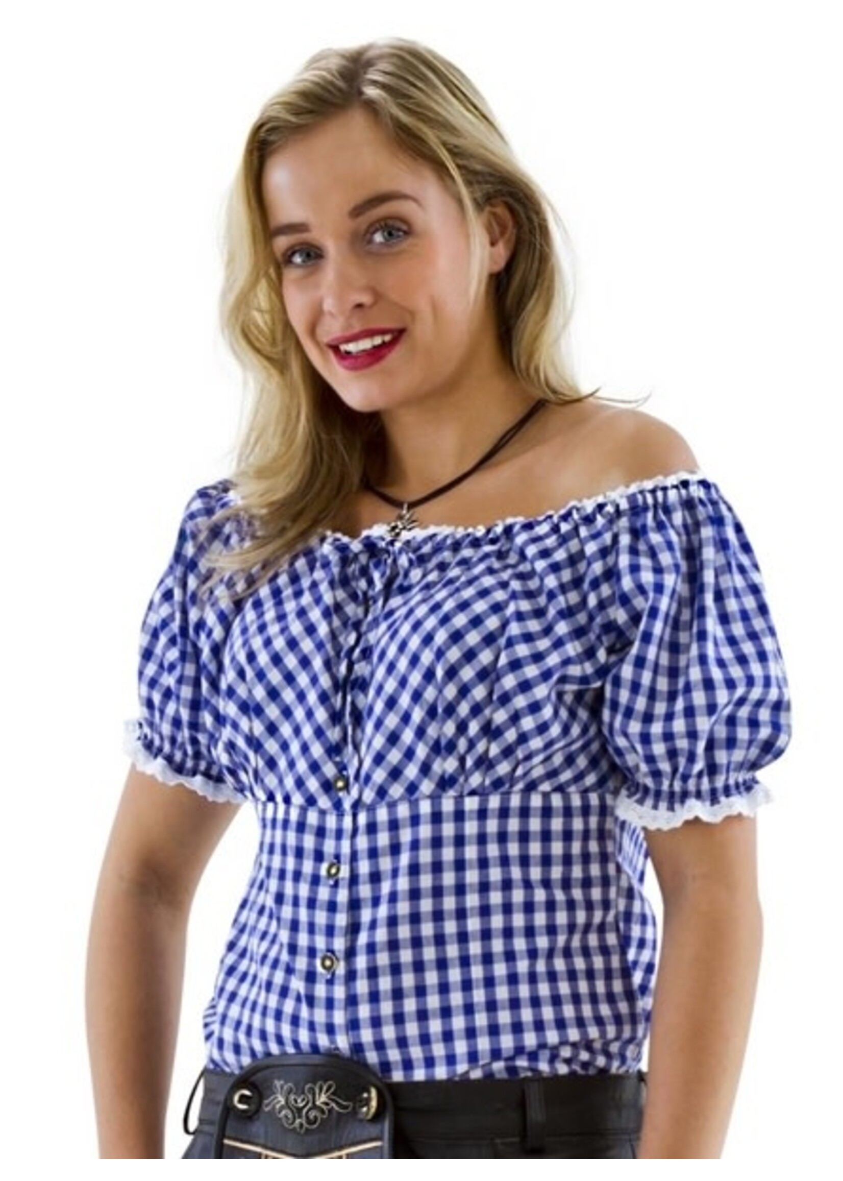 Feestkleding Breda Tiroler blouse dames blauw/wit