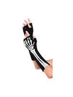 Feestkleding Breda Handschoenen zwart met skelet print