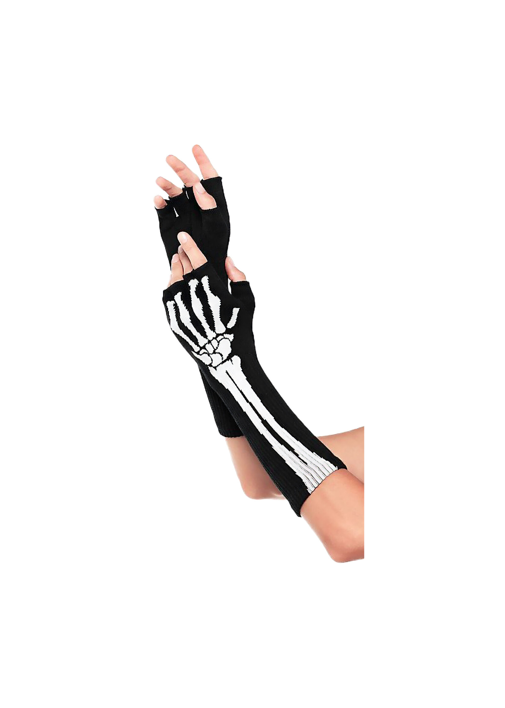 Feestkleding Breda Handschoenen zwart met skelet print