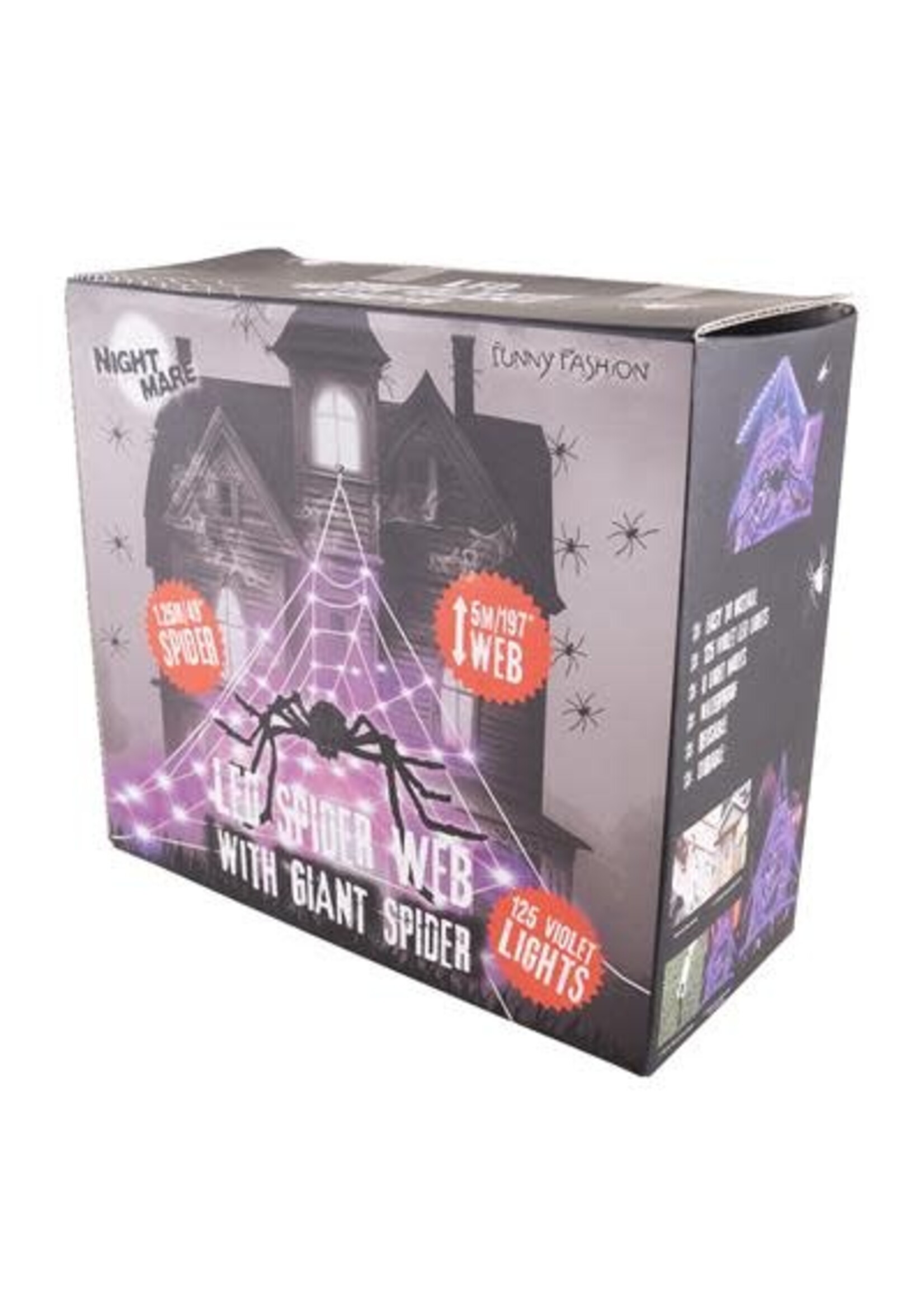 Feestkleding Breda LED Spinnenweb met spin 5m 125 violet lampjes