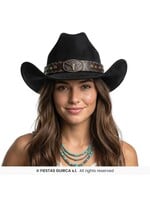 Feestkleding Breda Vilten cowboyhoed met gesp, zwart