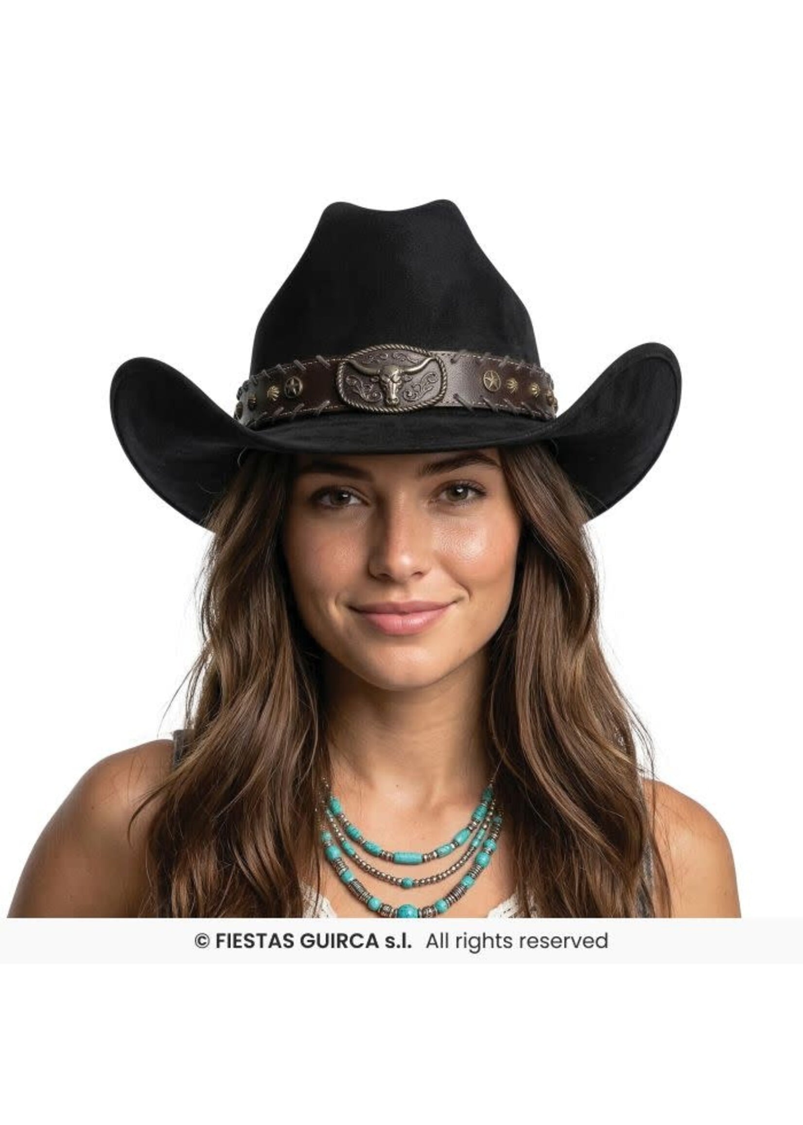 Feestkleding Breda Vilten cowboyhoed met gesp, zwart
