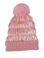 PartyXplosion Metallic pastelroze muts met pompon