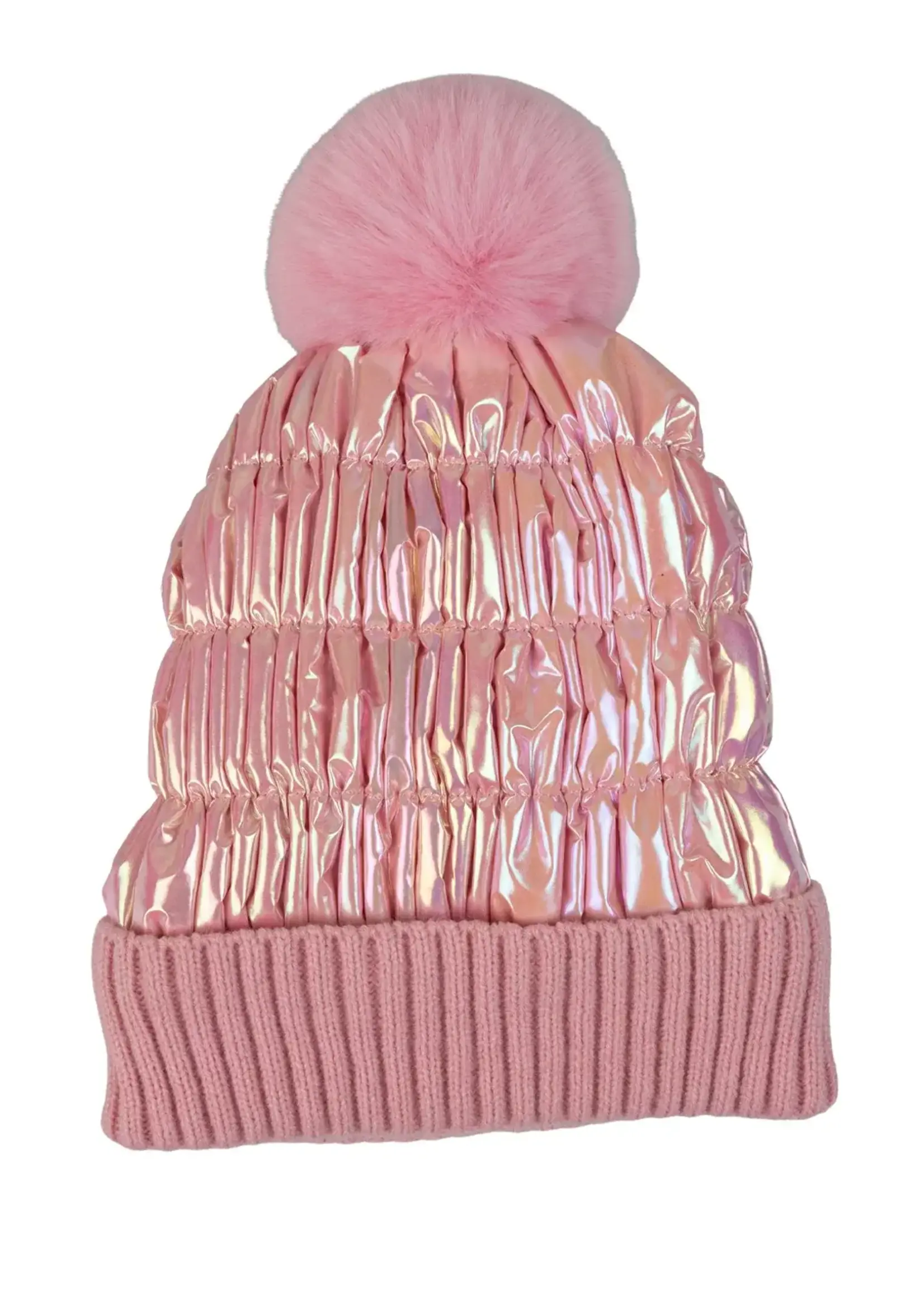 PartyXplosion Metallic pastelroze muts met pompon