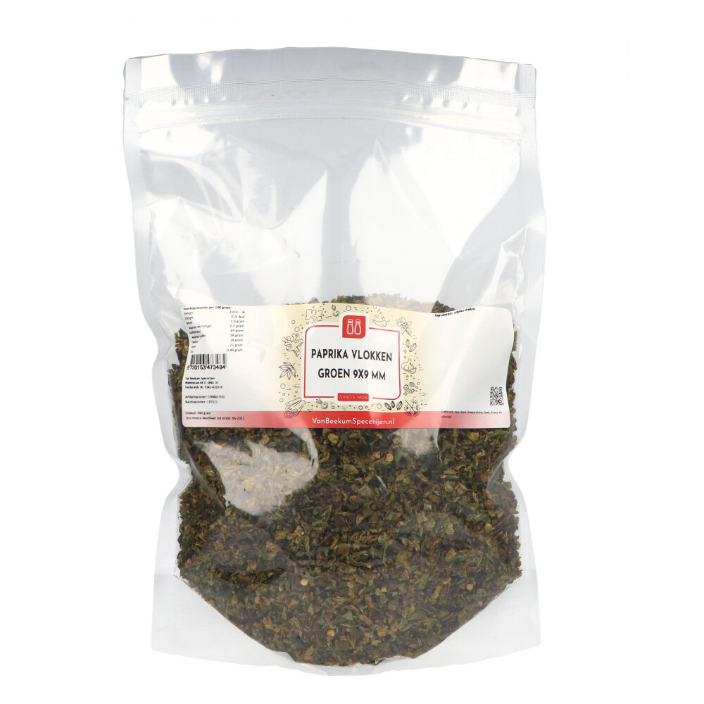 Paprika vlokken groen 9x9 mm Paprika vlokken groen 9x9 mm