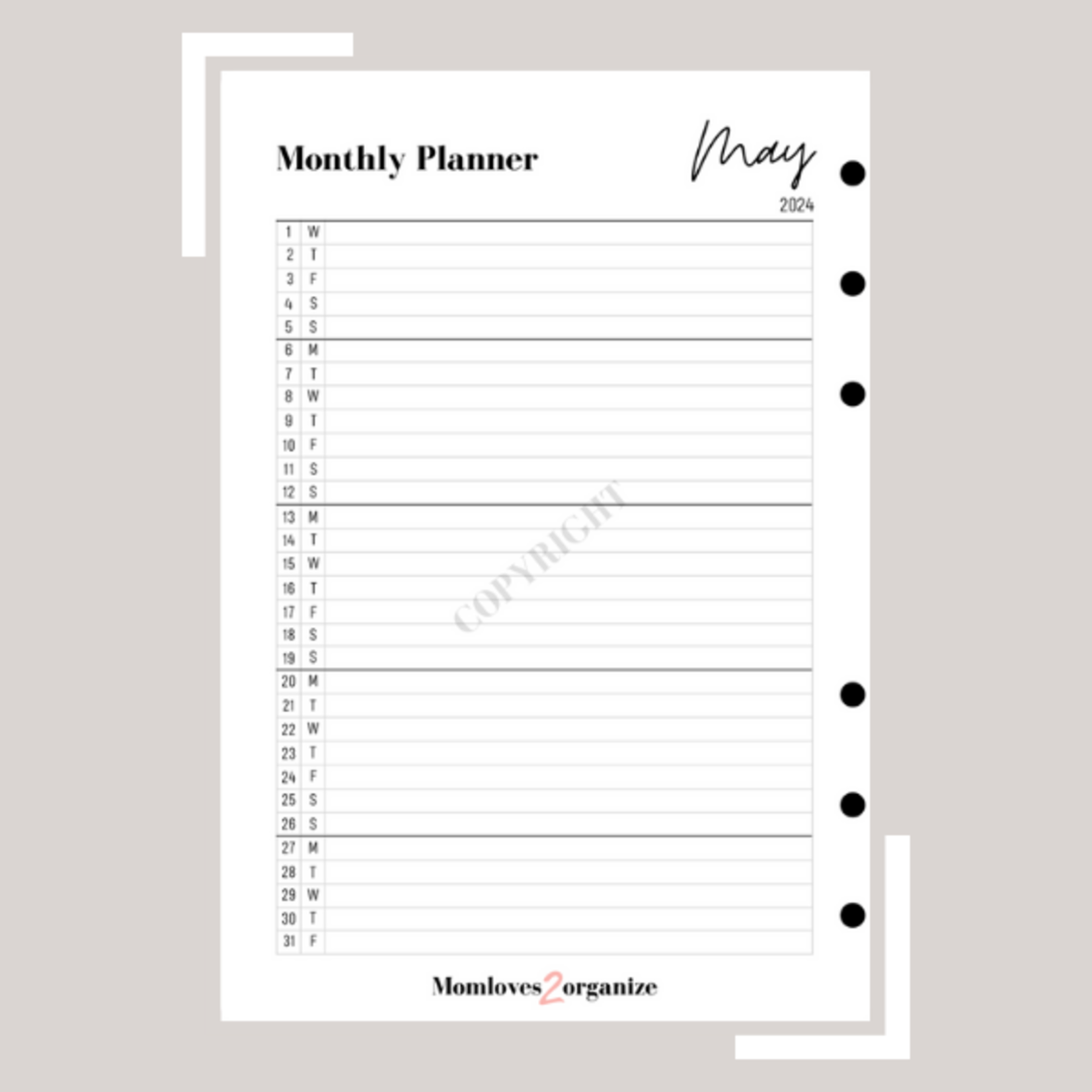 Monthly Planner A5