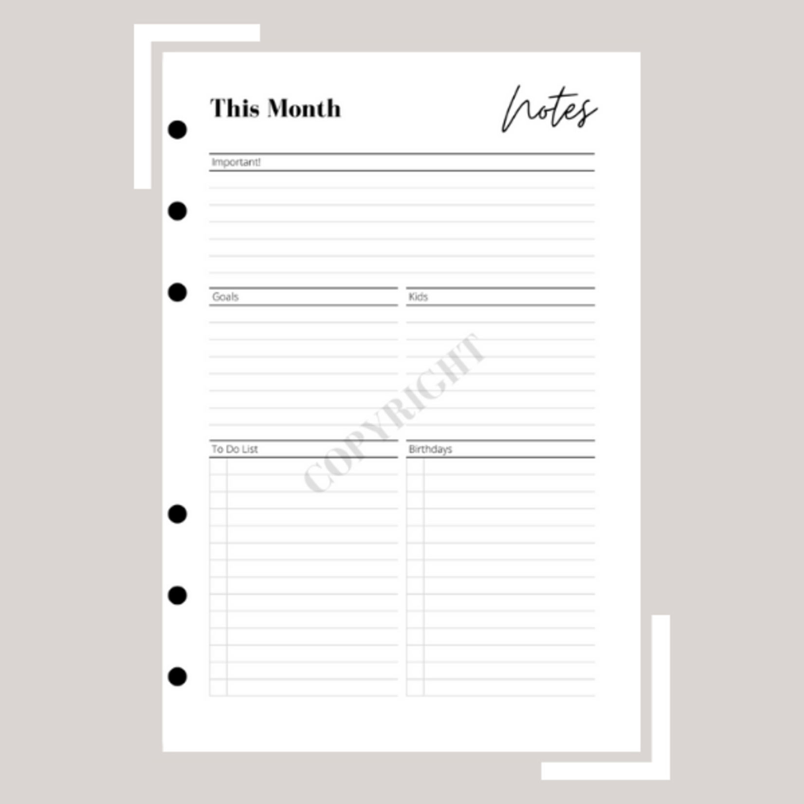 Monthly Planner A5