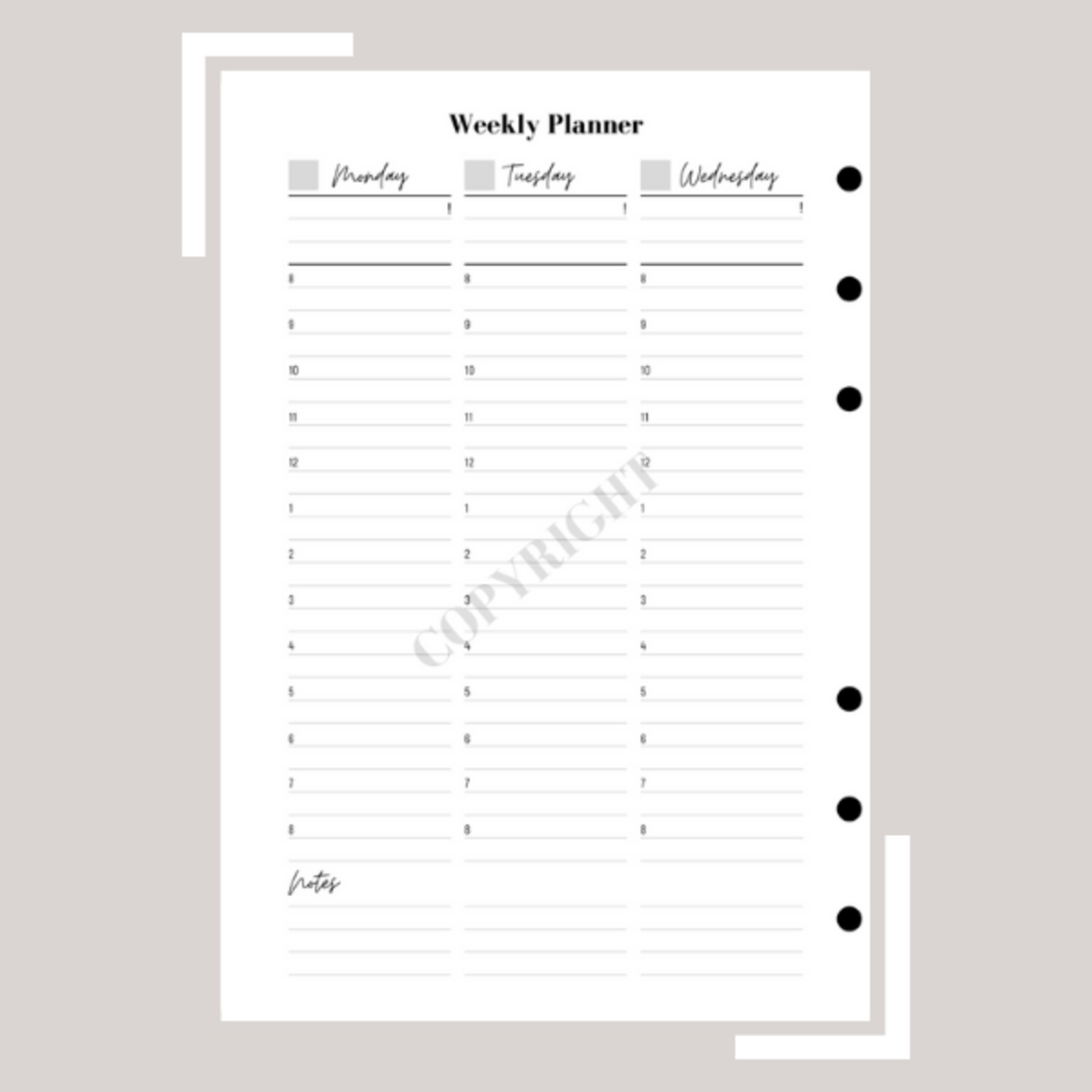 Weekly Planner Vertical A5