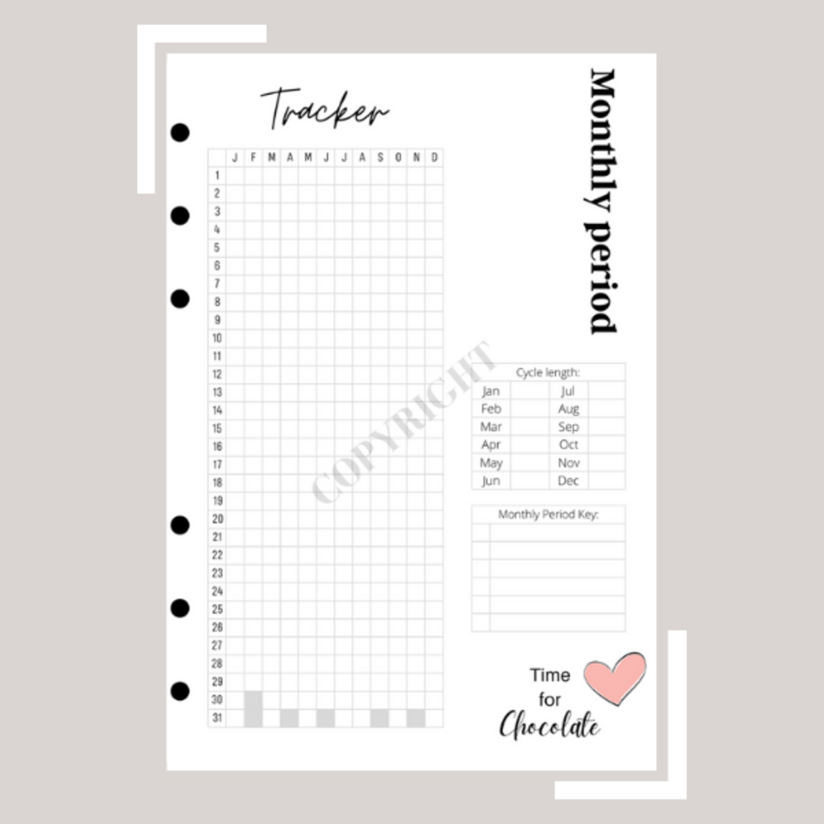 Monthly Period Tracker A5