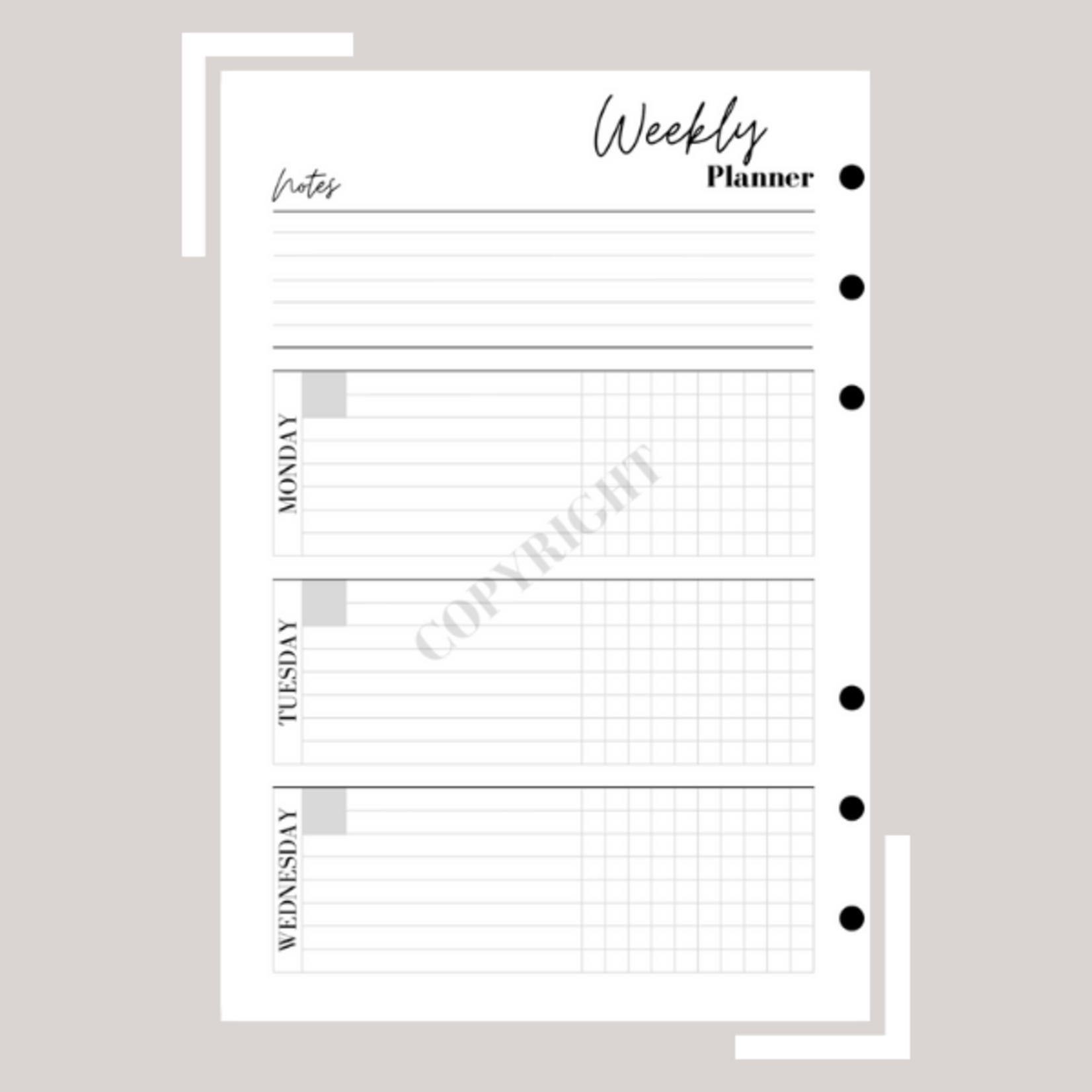 Weekly Planner Horizontal A5