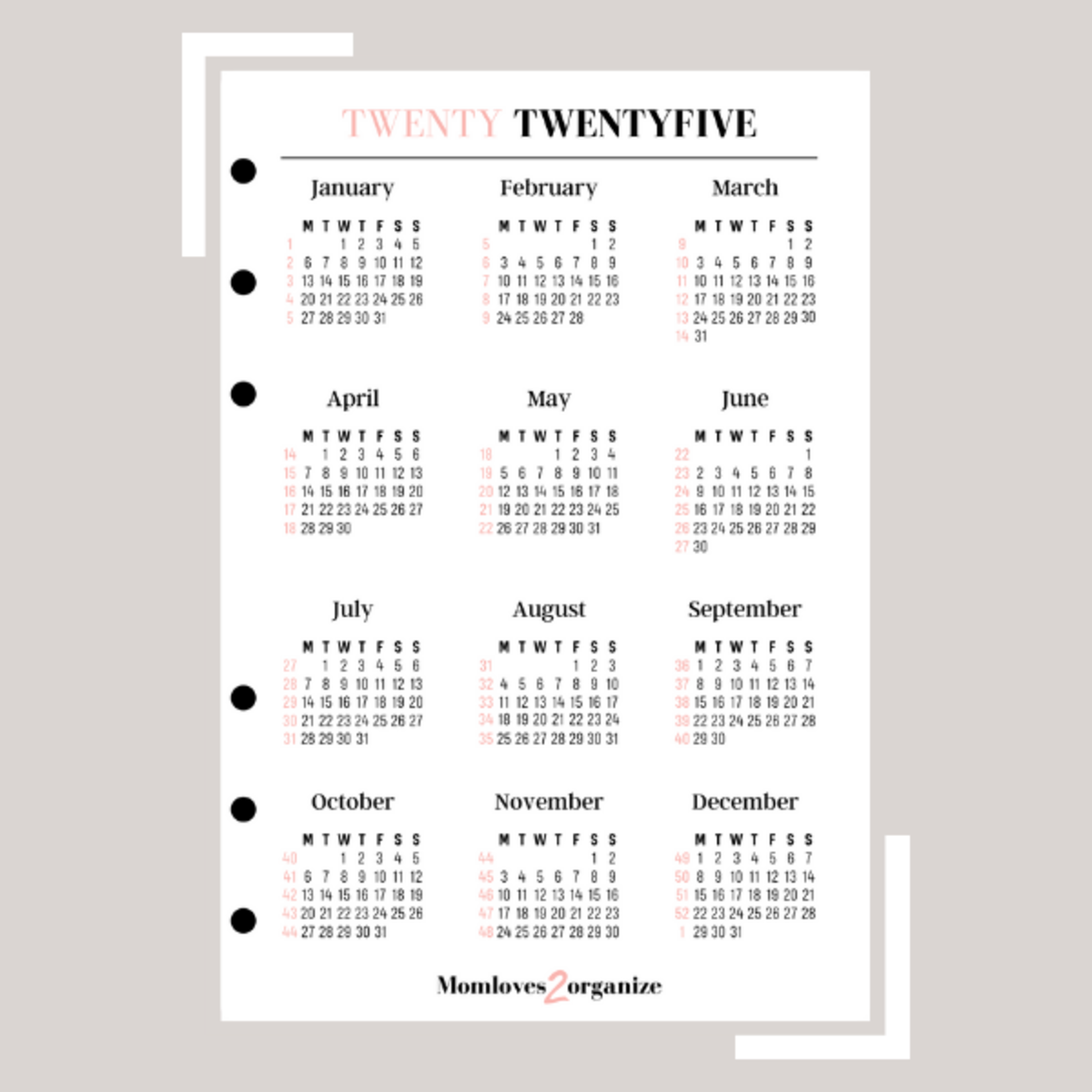 Year Calendar 2024 and 2025