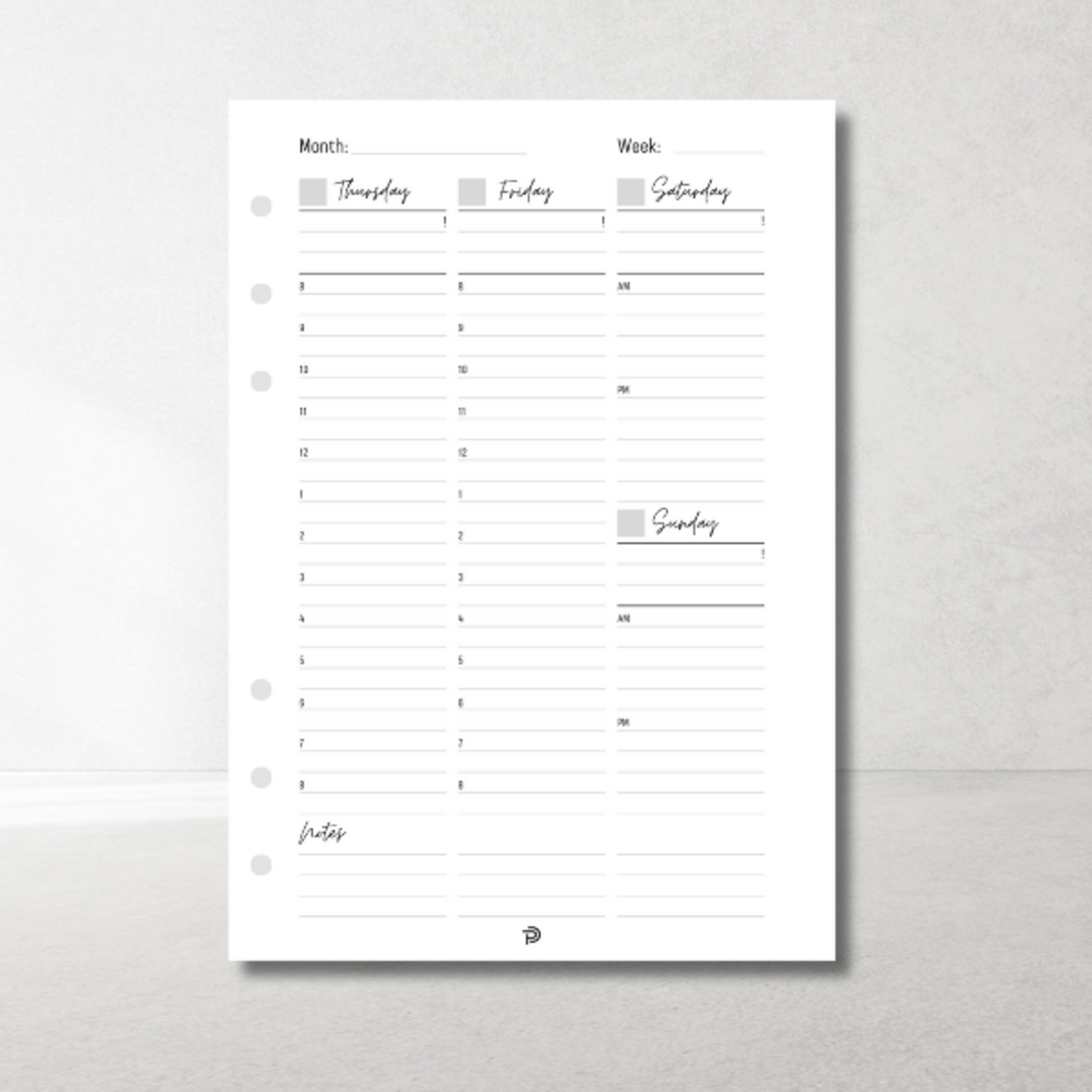 Weekplanner Verticaal A5 ongedateerd