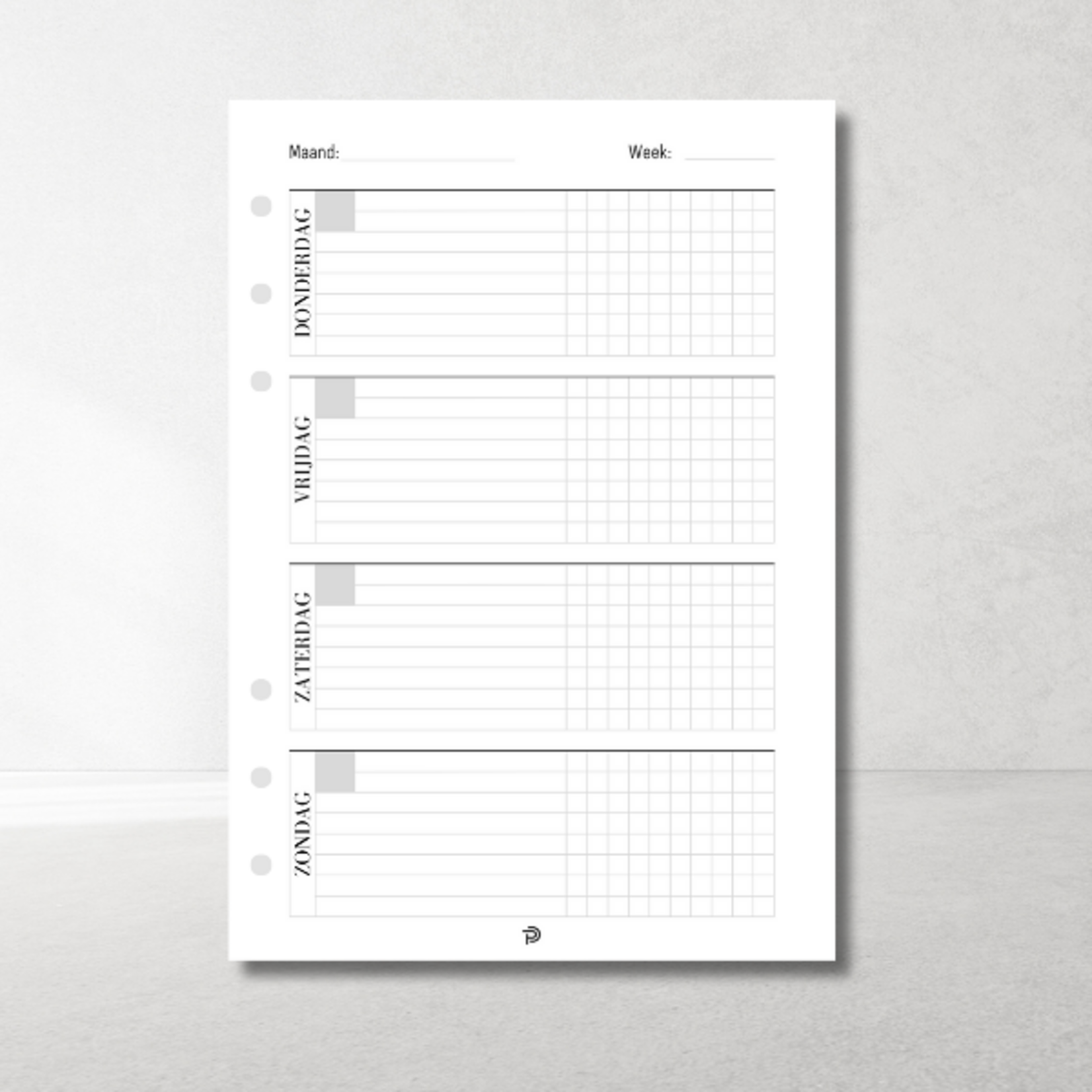 Weekplanner  Horizontaal A5 ongedateerd