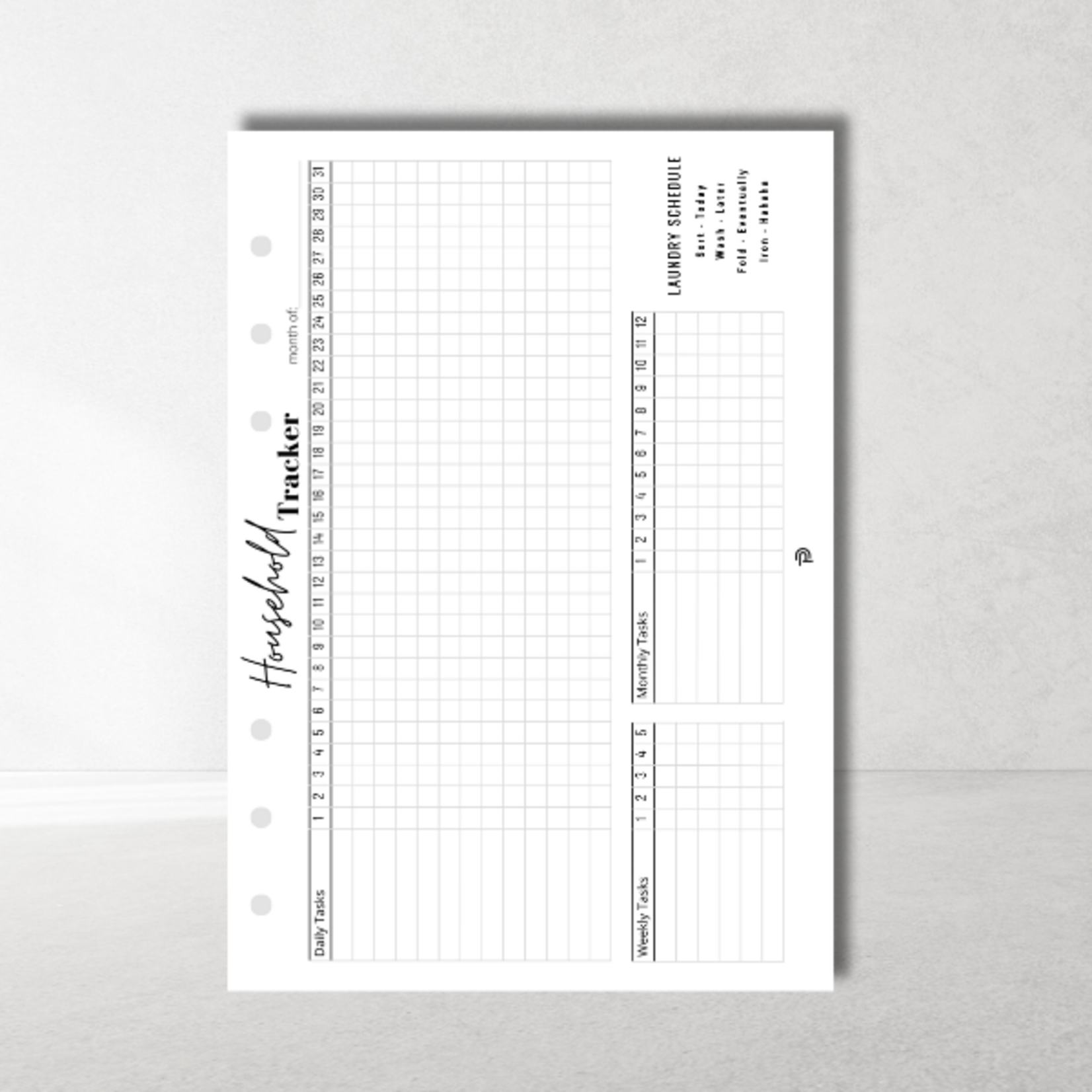 Household Planner Insert – daily, weekly & monthly overview