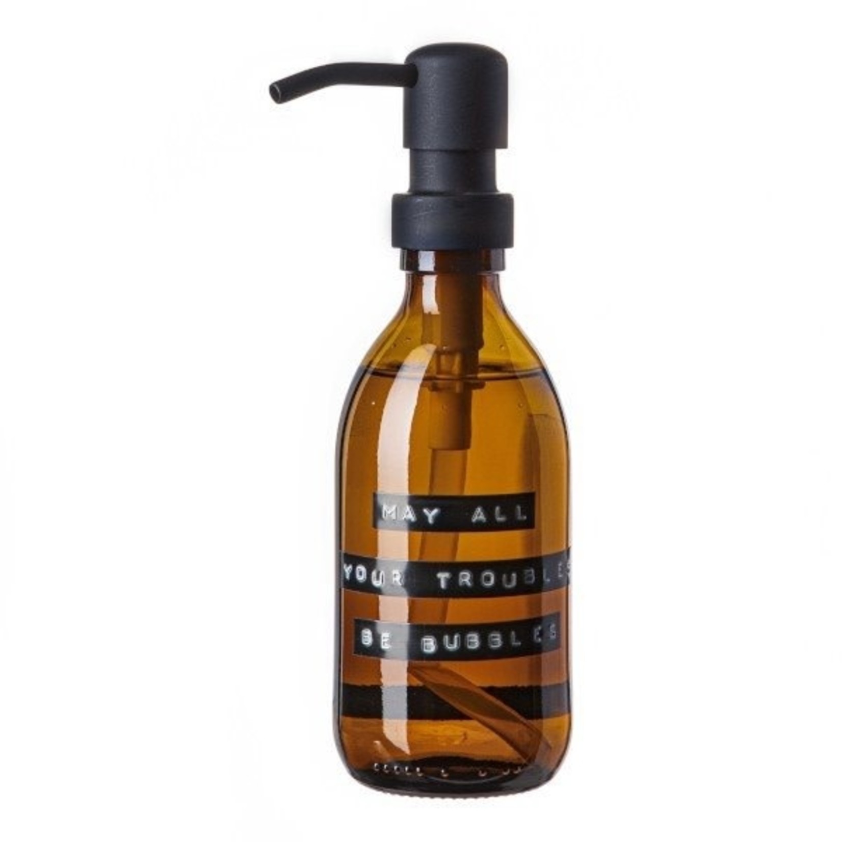 Wellmark Soap dispenser Amber gGass Bamboo Hand Soap 250ml. May All Your Troubles Be Bubbles Black