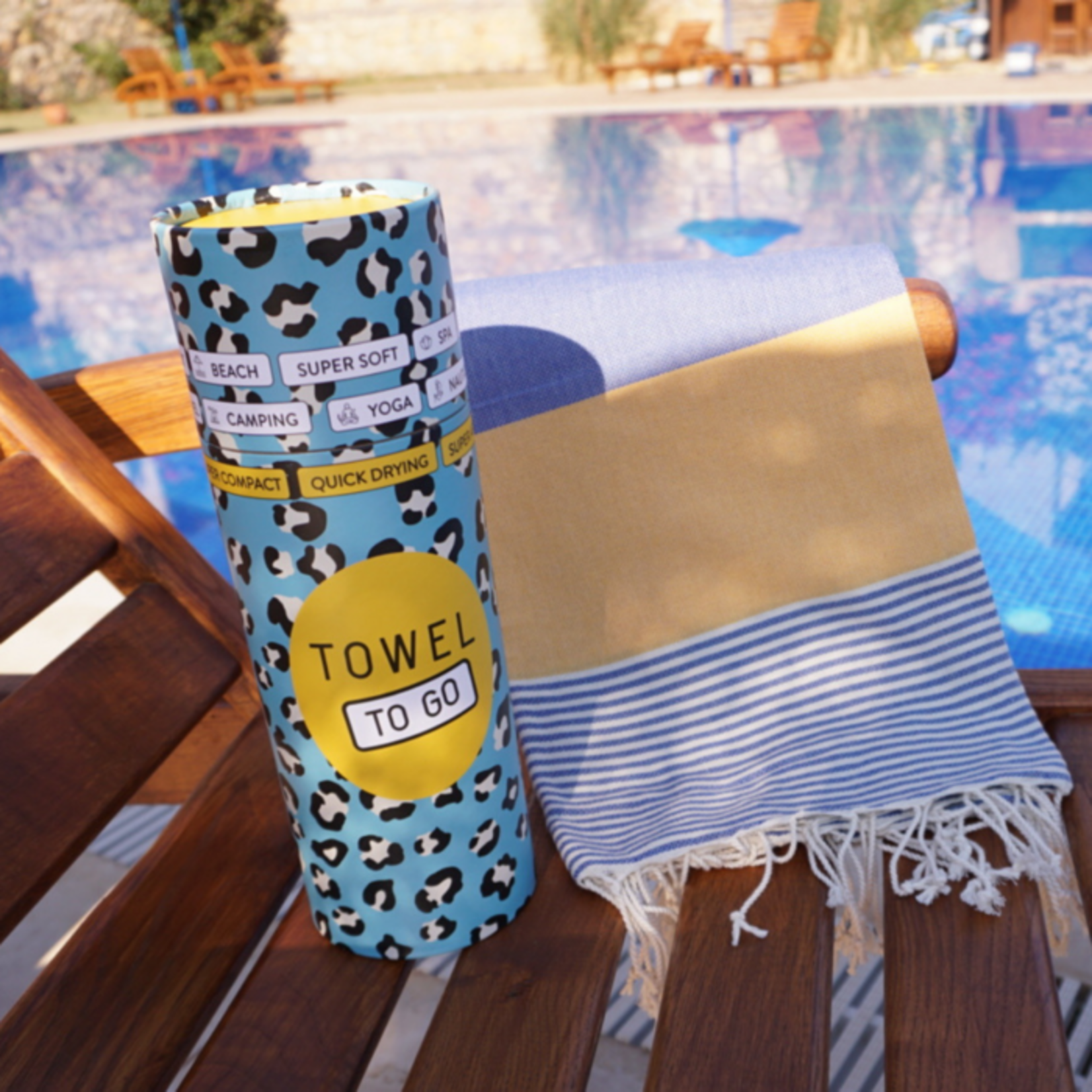 Towel To Go Towel To Go Palermo Hammam Doek Blauw/Geel Met Giftbox
