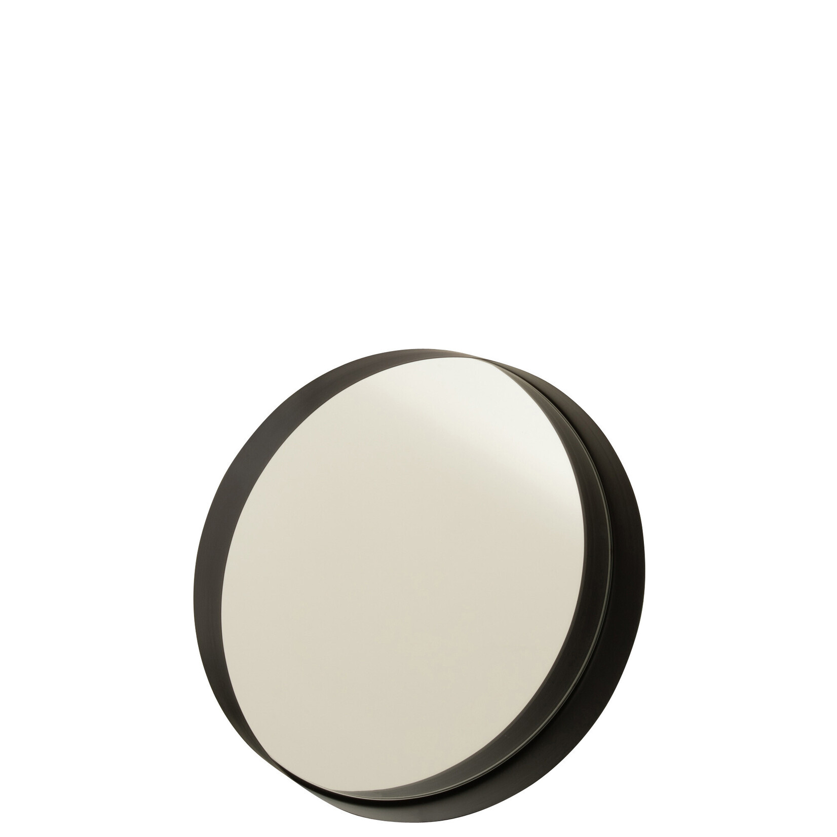 J-Line Spiegel met ronde metalen zwarte rand, klein formaat.