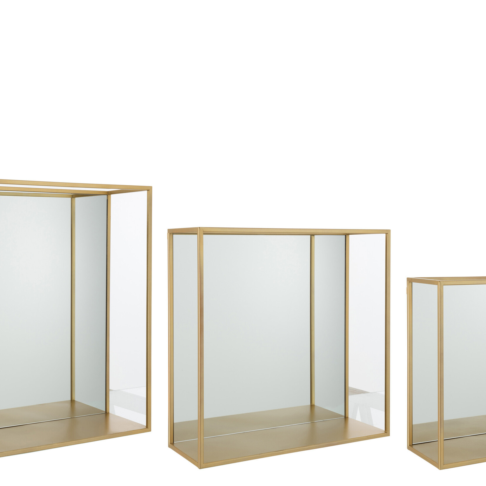 J-Line Set van 3 wandrek spiegel vierkant metaal/glas goud