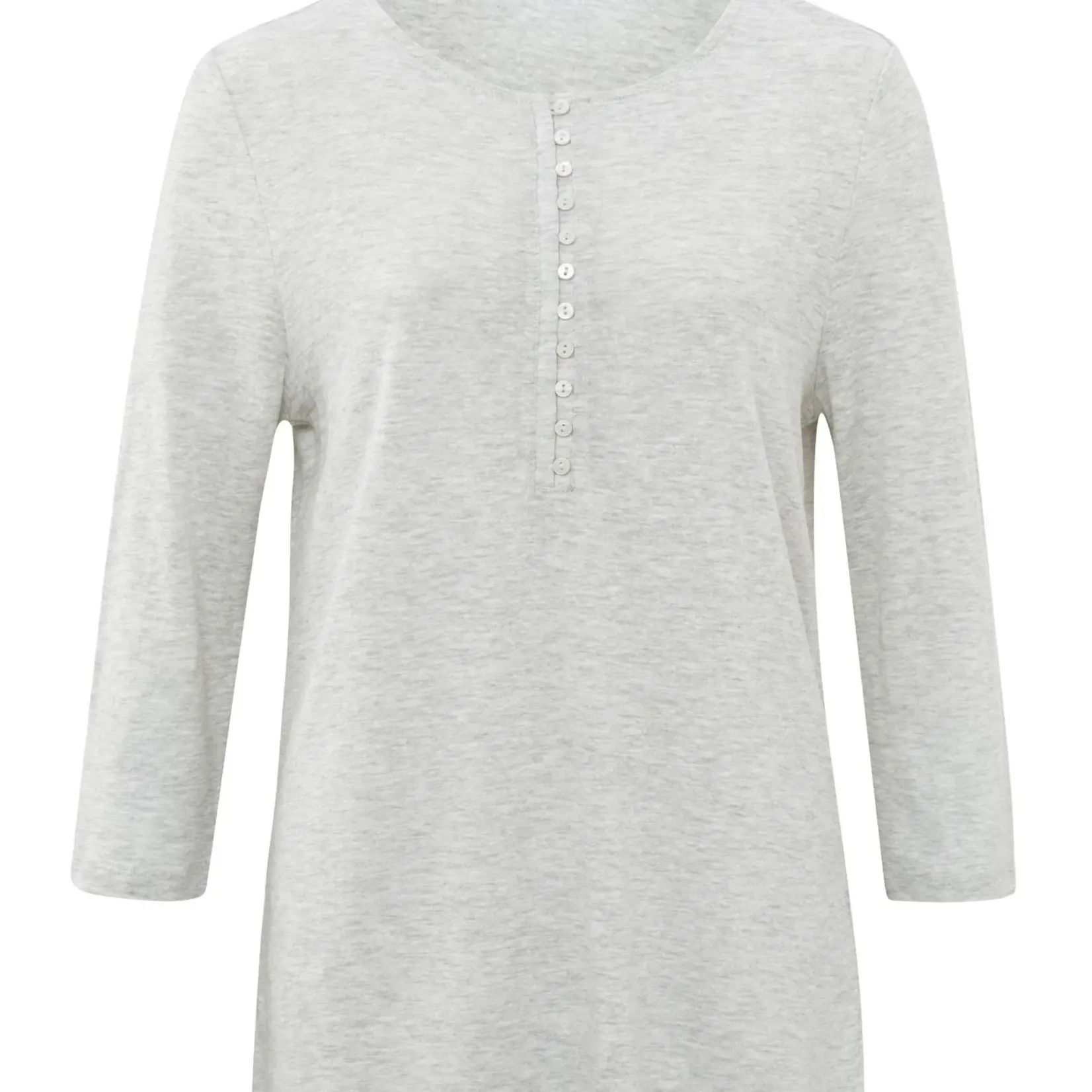 YAYA Shirt Met 3/4 Mouwen En Ronde Hals Met Knoopsluiting Light Grey Melange