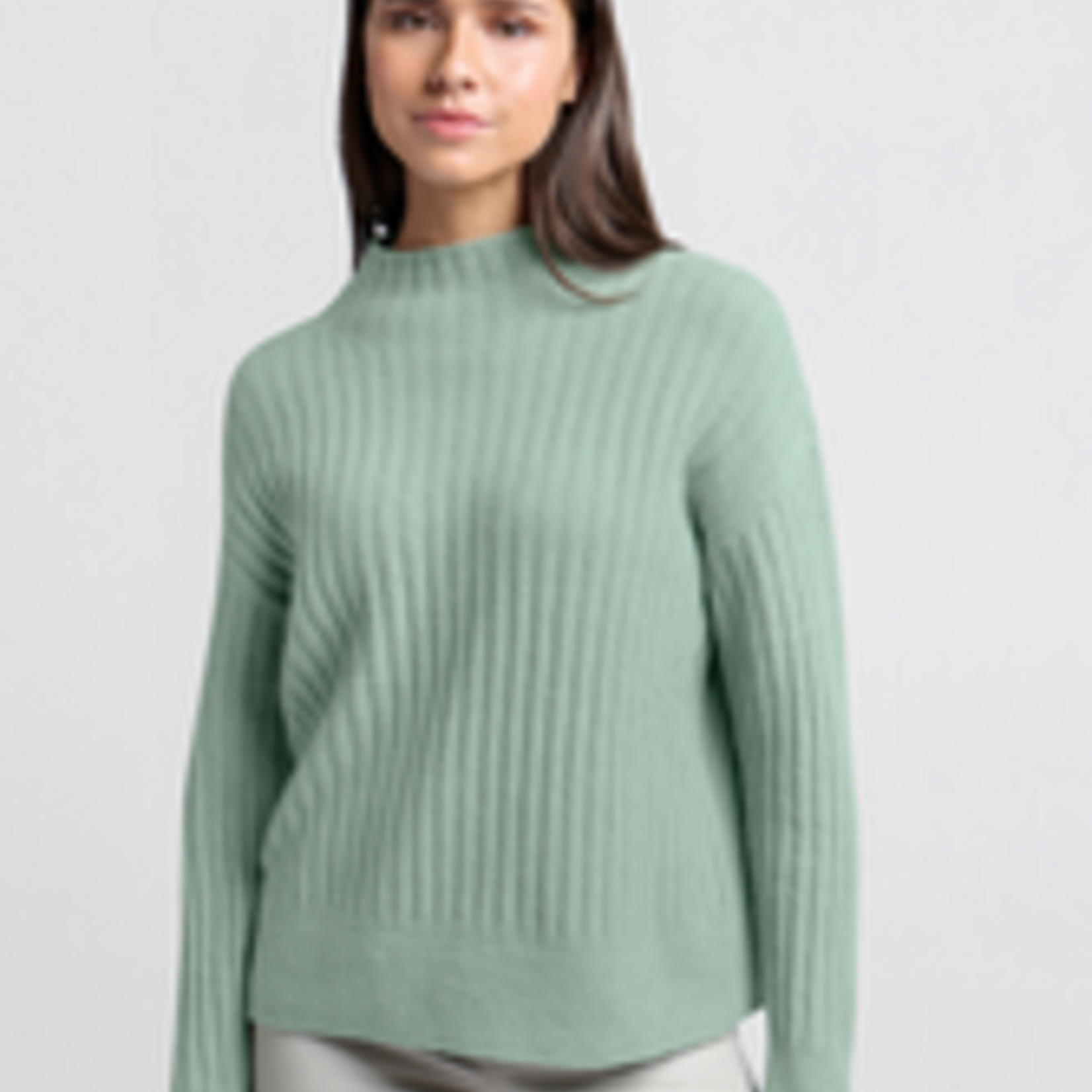 YAYA YAYA Ribgebreide Trui met Turtleneck - Jade Green Melange