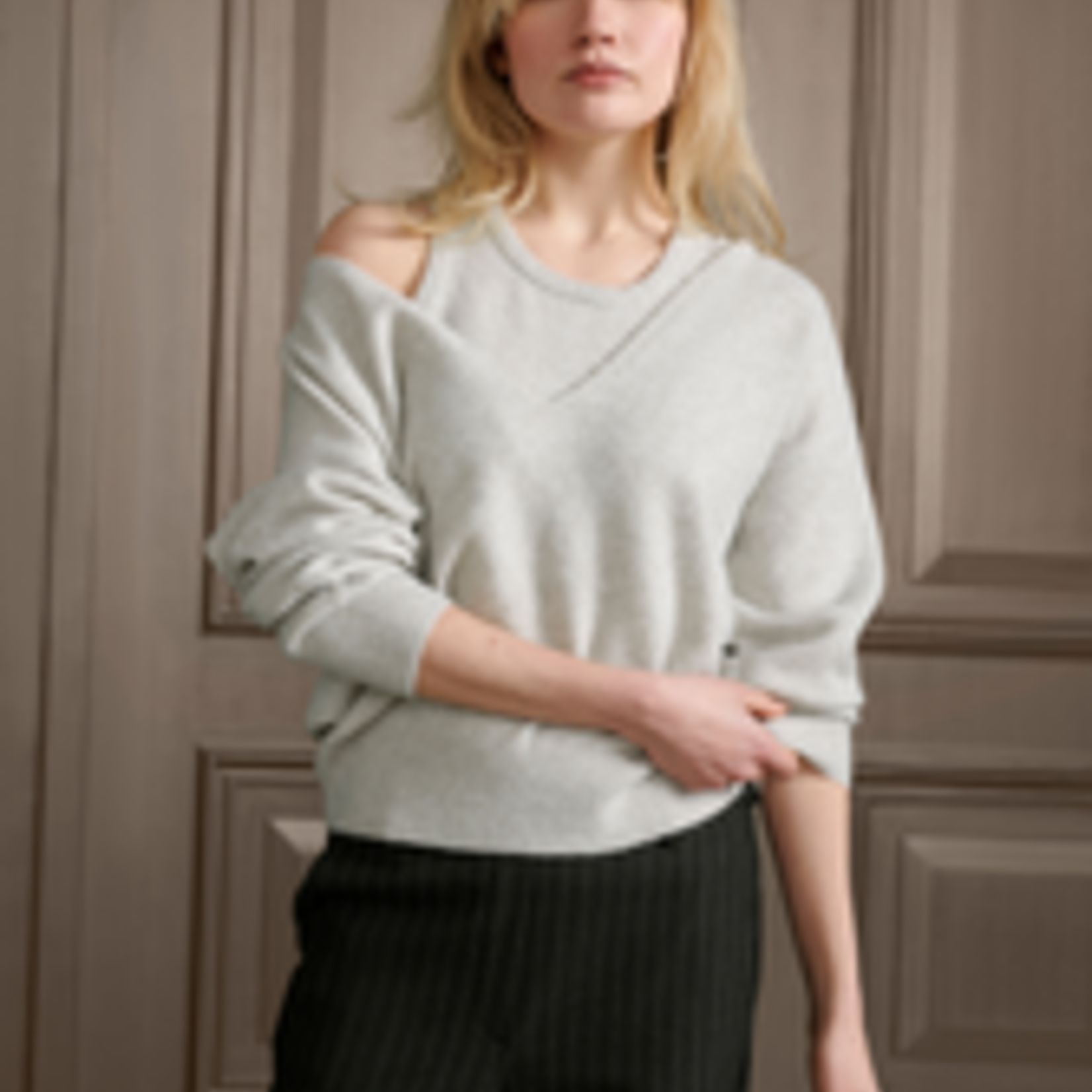 YAYA Zachte Trui Met V-hals En Bijpassende Top In Losse Pasvorm Moonstruck Grey