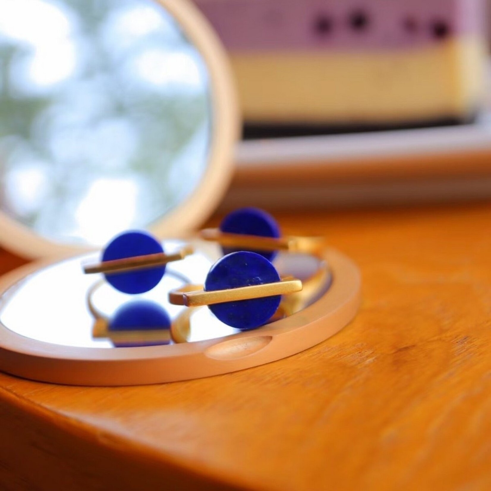 CiCi'De Jewelry Amsterdam Goud vermeil minimalistische ronde edelsteen ring - verstelbaar - Lapis Lazuli