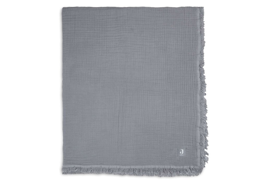 Jollein Muslin fringe deken | 120x120cm | Storm Grey