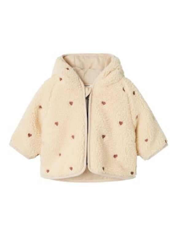 Lil' Atelier NBFNALO LOOSE SHERPA JACKET LIL | Sandshell Emb hearts