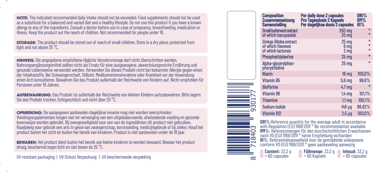 Dr Becky Brain Booster | Concentratie & Prestaties | Nootropics | 60 Vegan capsules Dr Becky Brain Booster | Concentratie & Prestaties | Nootropics | 60 Vegan capsules