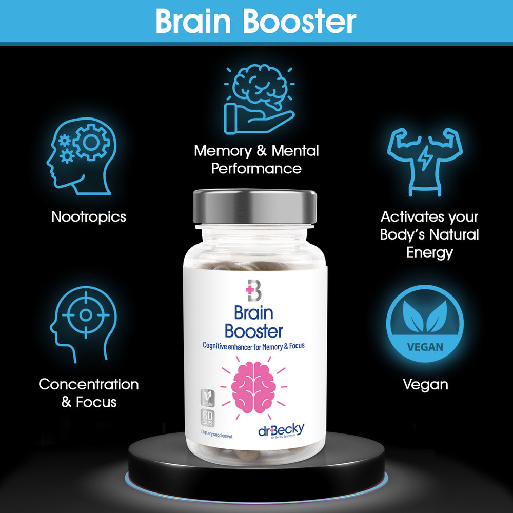 Dr Becky Brain Booster | Concentration & Performance | Nootropics | 60 Vegan capsules
