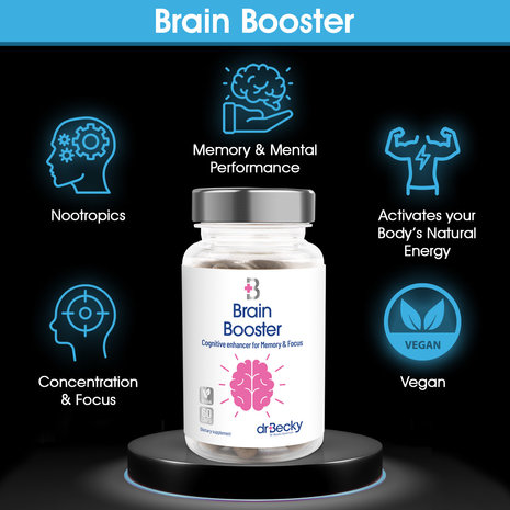 Dr Becky Brain Booster | Concentratie & Prestaties | Nootropics | 60 Vegan capsules Dr Becky Brain Booster | Concentratie & Prestaties | Nootropics | 60 Vegan capsules