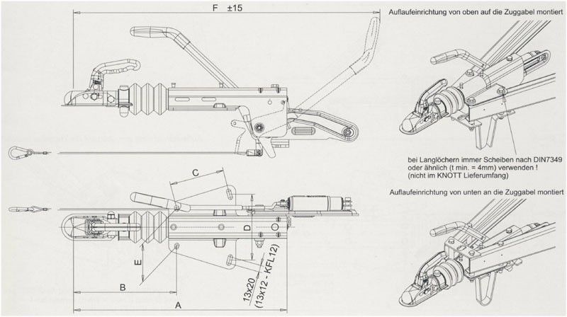 Auflaufbremse KF27 (2700 kg) V-Deichsel inkl. Stützradkonsole.