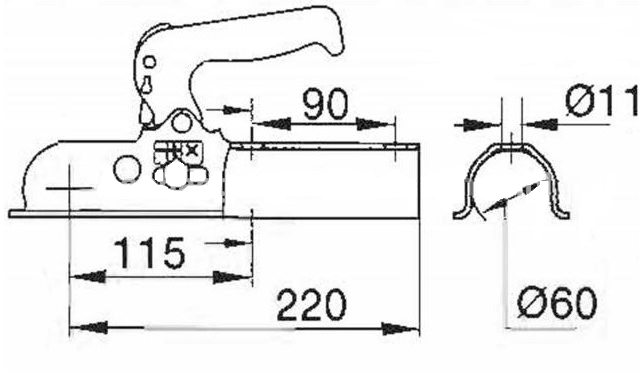 Albe EM80RF - rund 60 mm - 800 kg - ungebremste Kupplung