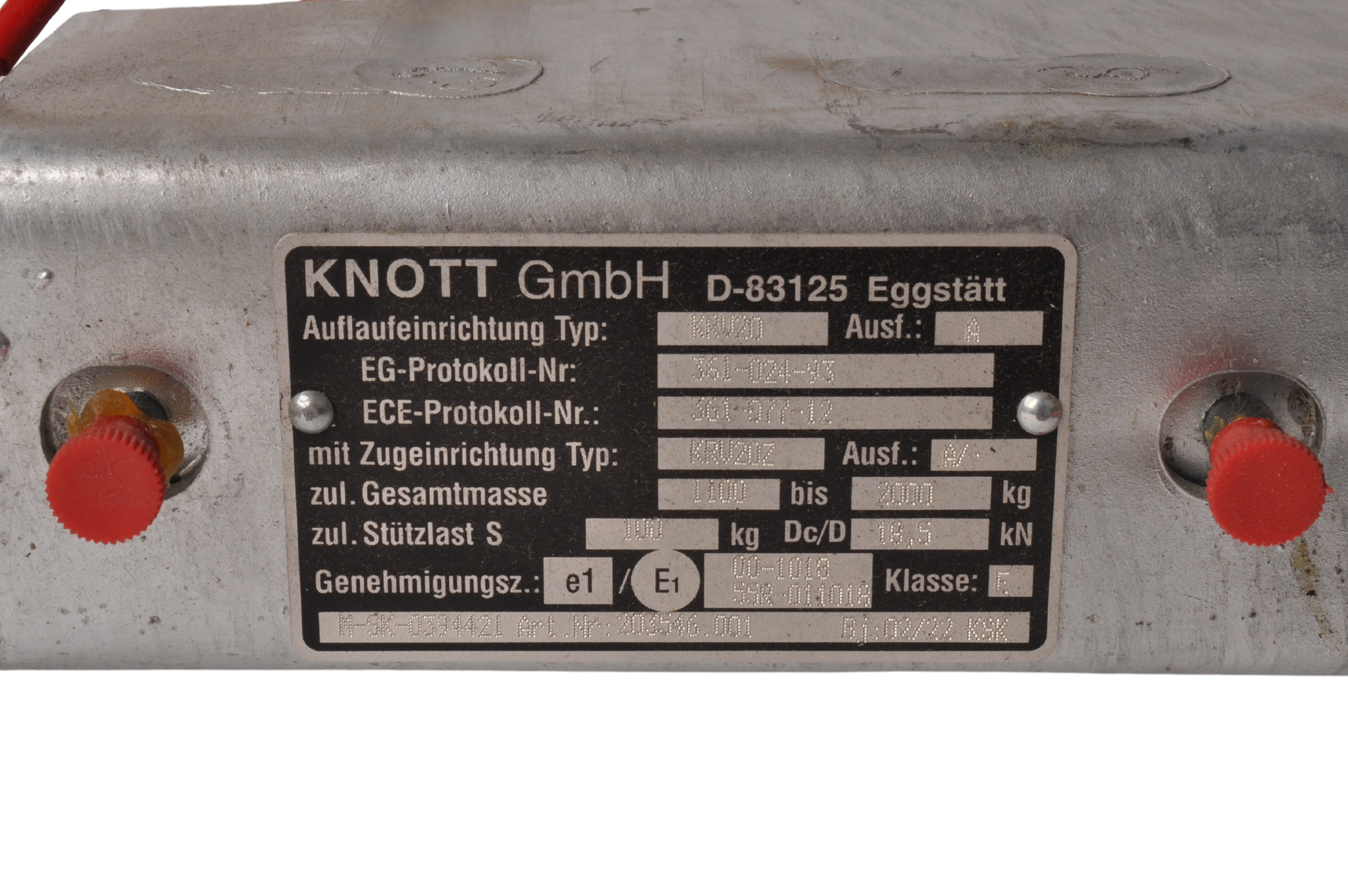 Auflaufbremse KRV20A (2000kg) Deichsel mit Rohrprofil 100mm mit Konsole für Stützrad