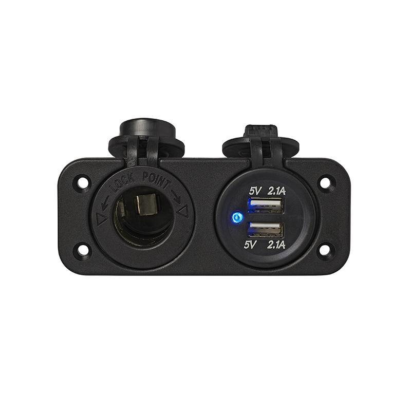 Einbausatz - DIN-Steckdose + 2x USB-Anschluss 2x2100mA
