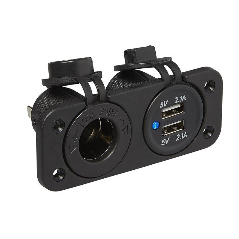 Einbausatz - DIN-Steckdose + 2x USB-Anschluss 2x2100mA