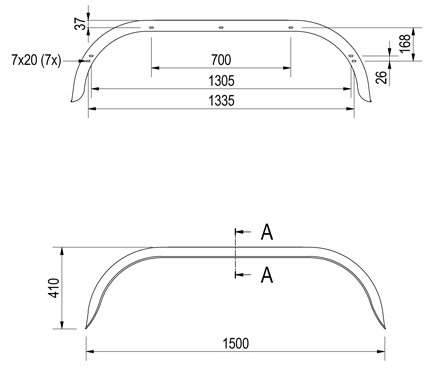 Original Hapert Tandem-Kotflügel Metall 1500x240x410 mm - Umfang 2040 mm