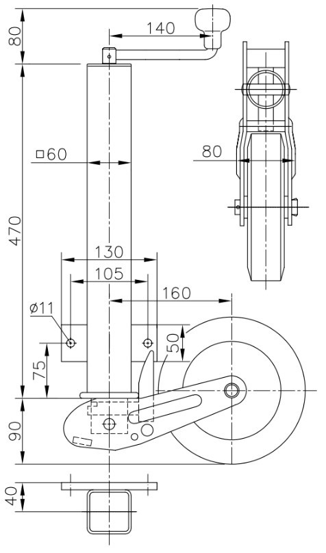 Winterhoff Automatik Stützrad Rohr 60 mm 570 mm lang hier online kaufen!